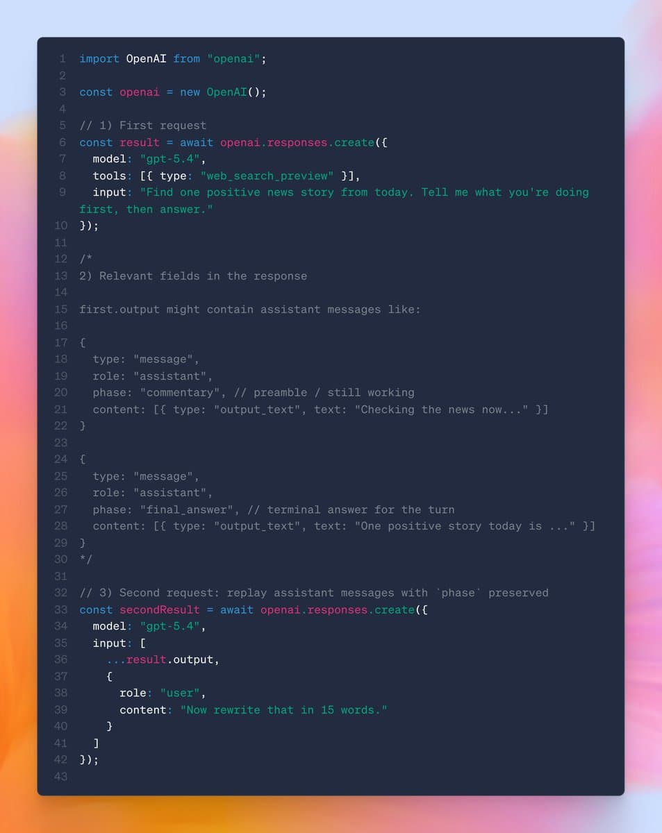 OpenAI adds phase parameter to GPT-5.4 for commentary and final answers
