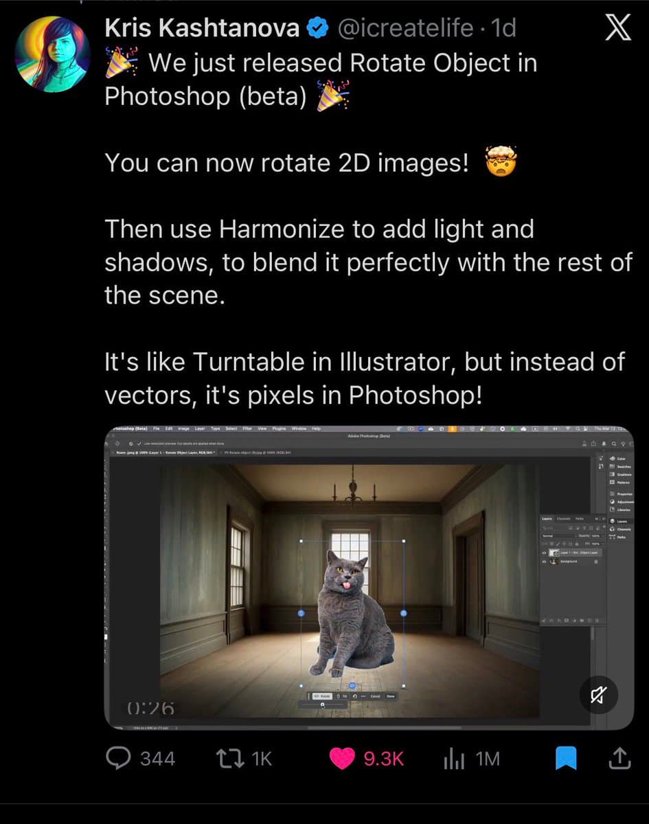 Photoshop beta adds Rotate Object: creators report 20-credit turns