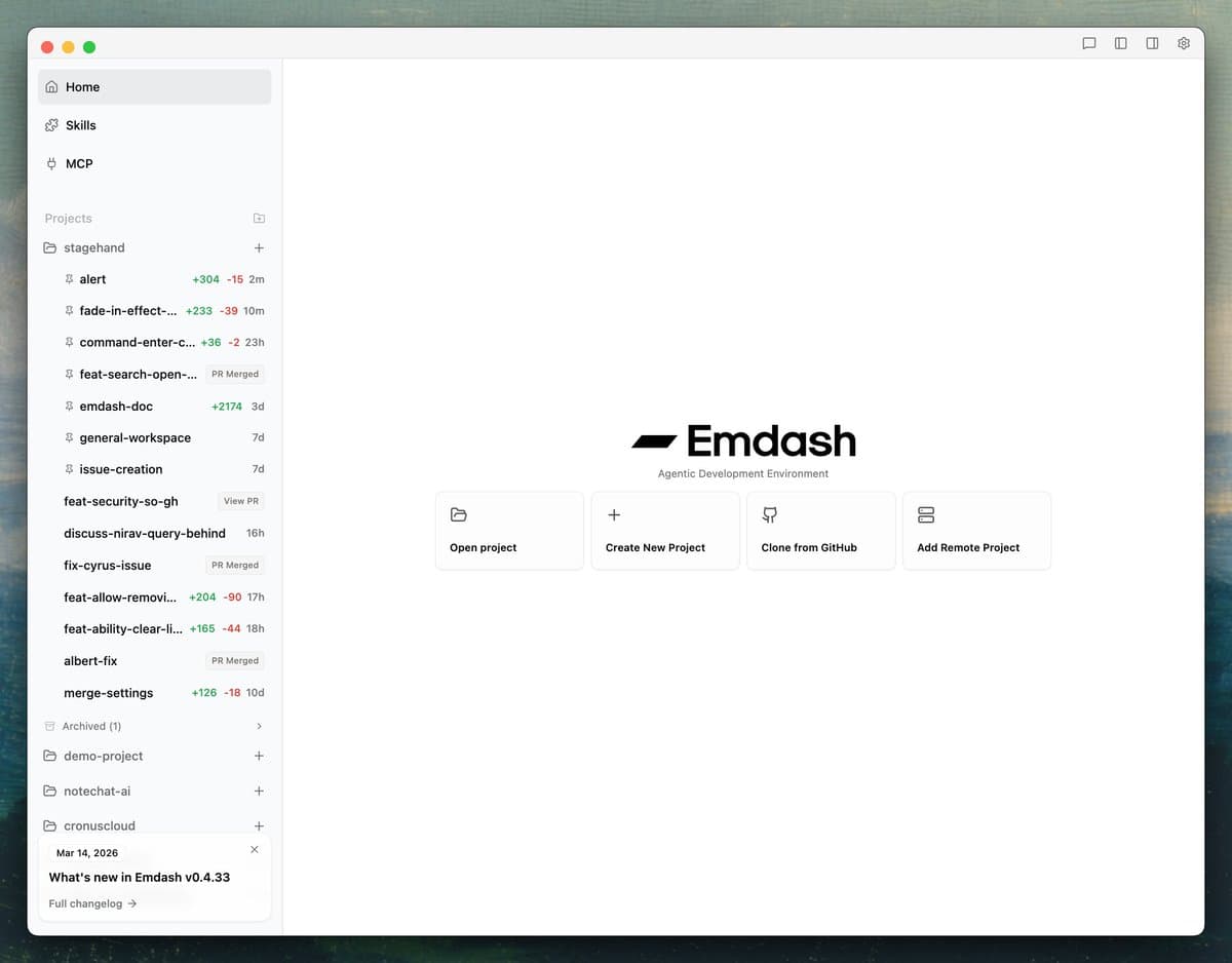 Emdash releases v0.4.33 with PR review presets and an expandable mini terminal