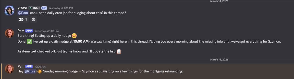 OpenClaw adds Discord thread cron nudges with lossless-claw memory settings