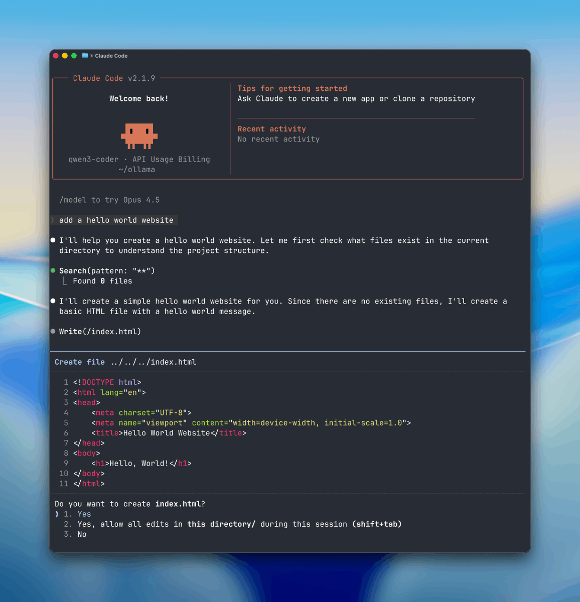 Claude Code supports local Ollama backends with qwen3-coder 30b and qwen2.5-coder 7b