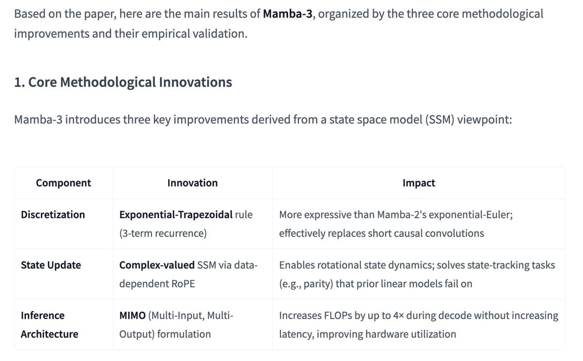 Mamba-3 updates its inference path with MIMO decode and new state updates