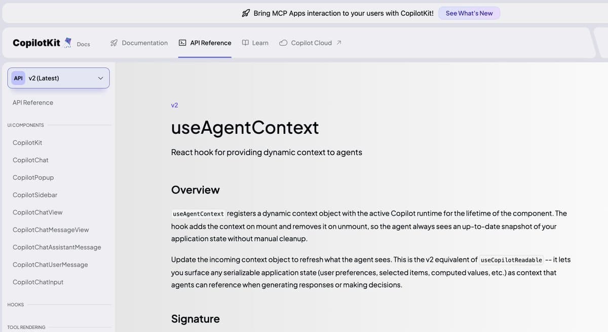 CopilotKit adds useAgentContext and useFrontendTool for UI-aware agents
