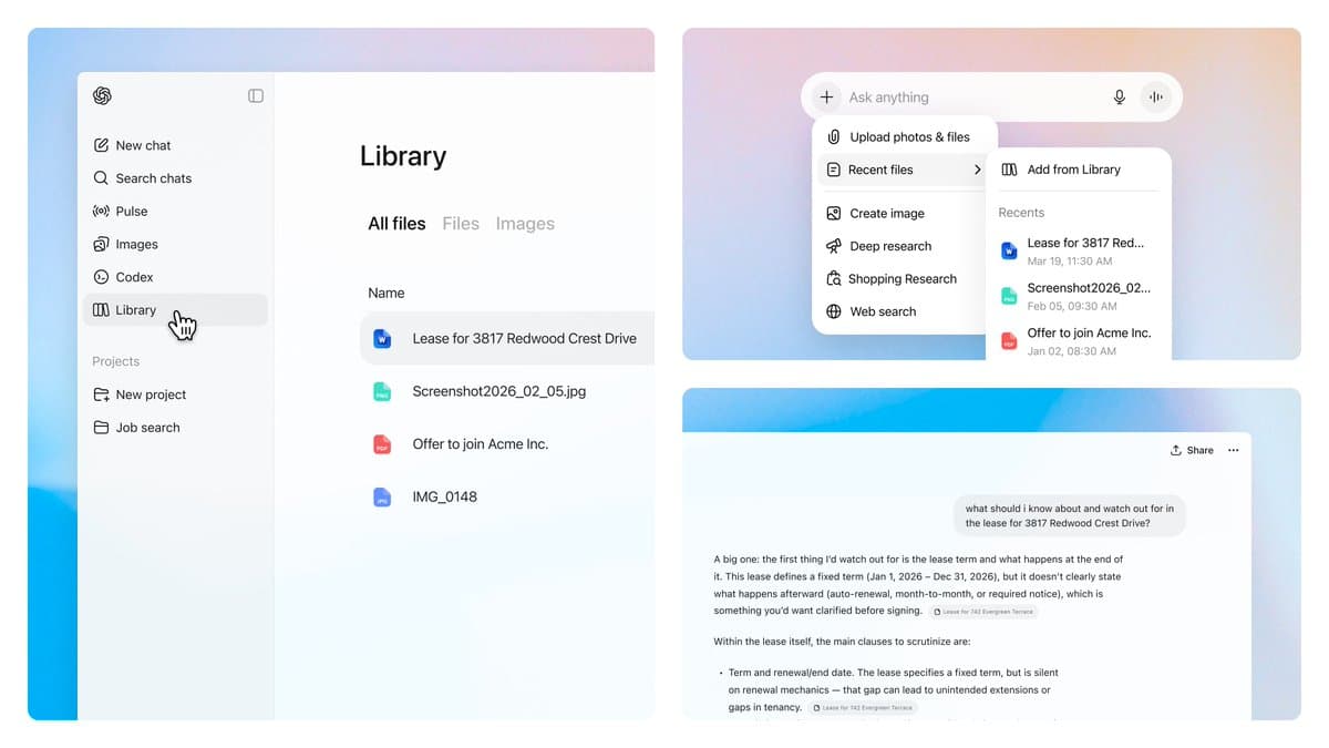 ChatGPT adds Library tab for reusable file uploads across conversations
