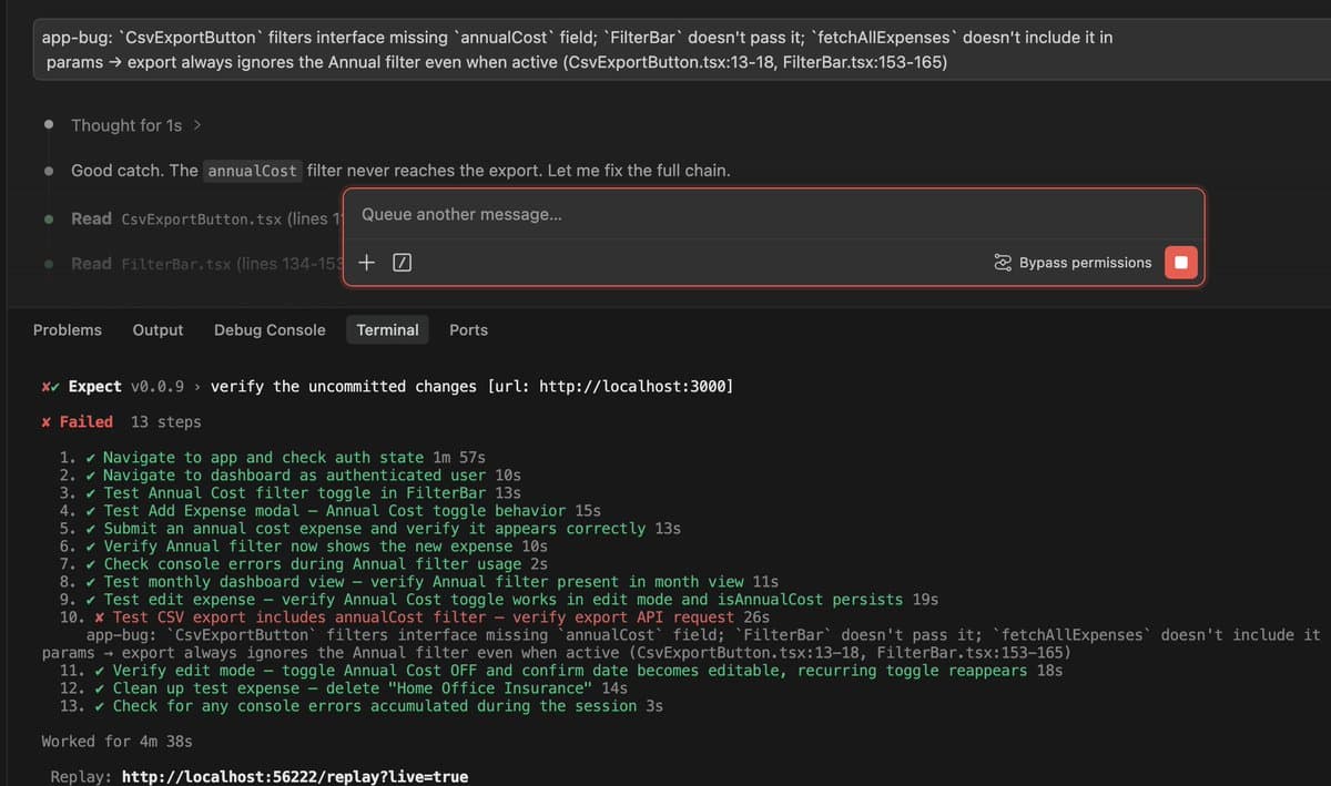 Expect launches CLI to QA apps in a real browser and record bug videos