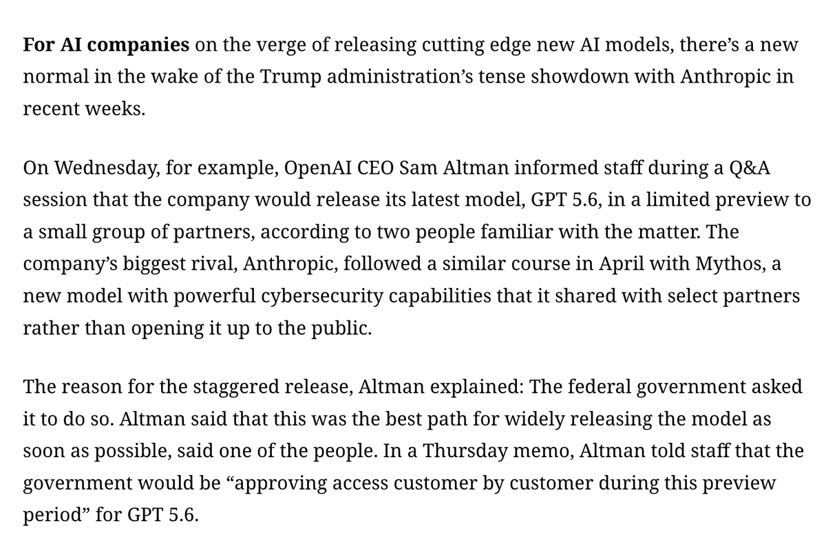 Report: GPT-5.6 Preview opens customer-by-customer during federal review