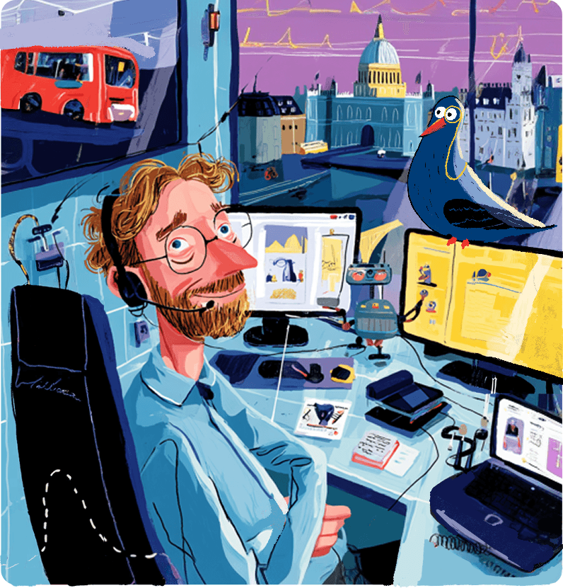 Software engineer reading AI Primer daily report with code editor and terminal in the background