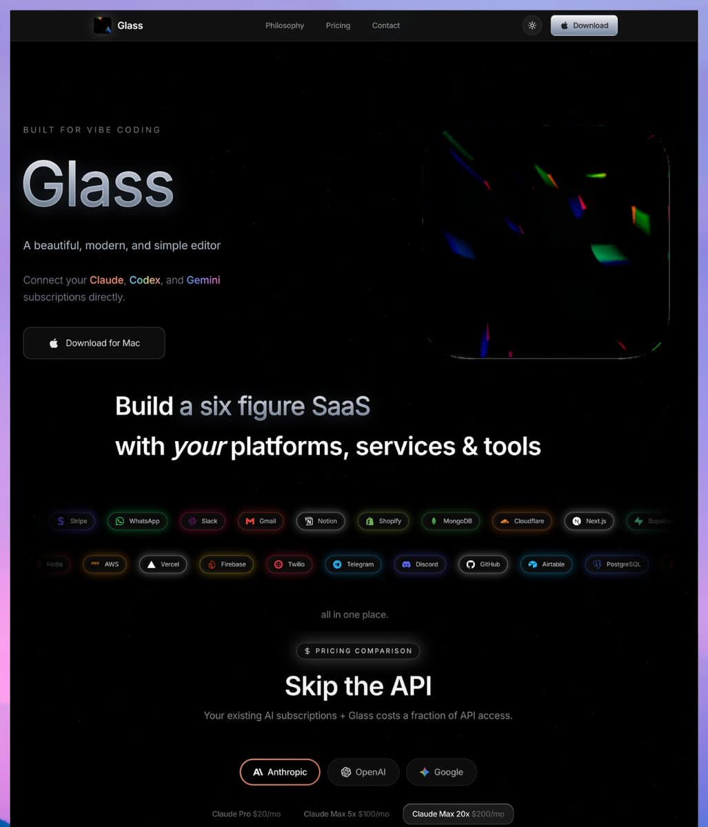 Glass launches Mac editor that connects Claude, ChatGPT and Gemini without API keys