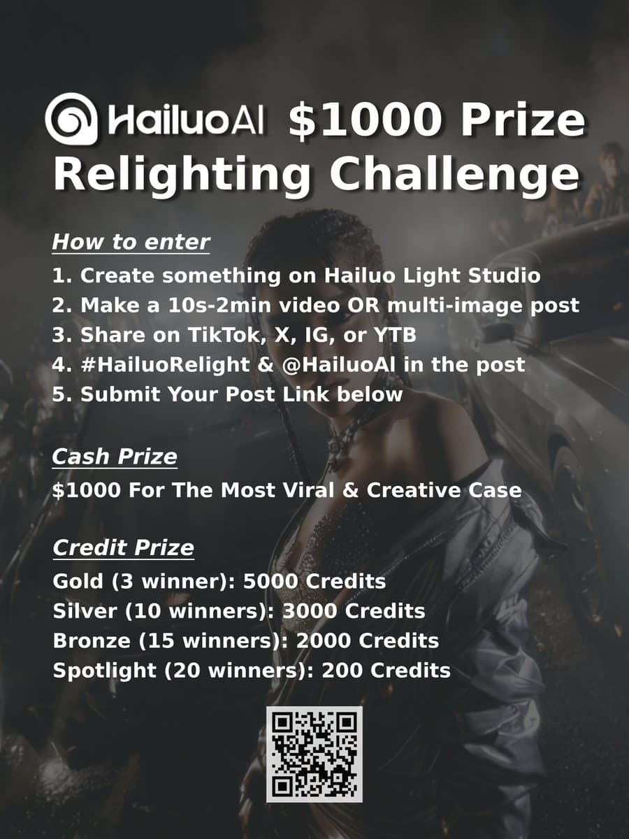 Hailuo launches a $1,000 Light Studio relighting challenge