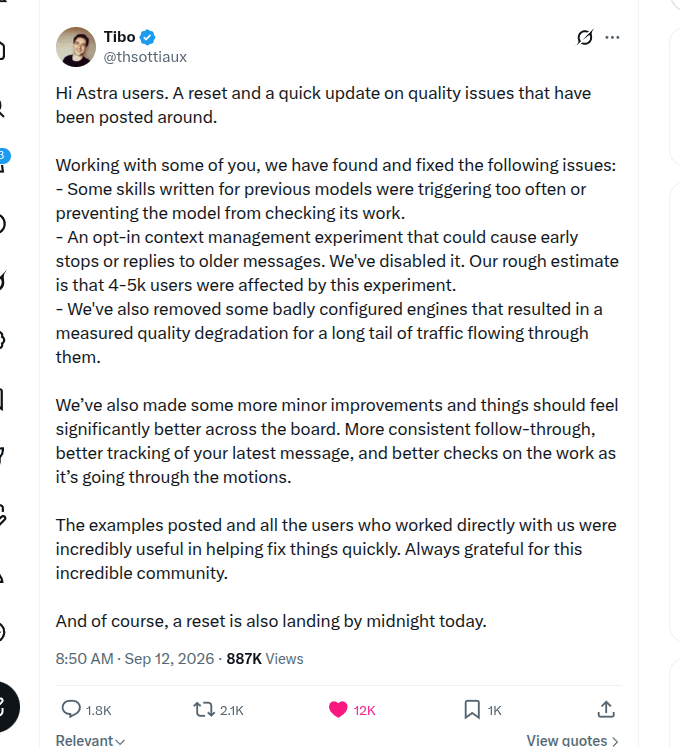 OpenAI says rollout mistakes caused the Astra reset
